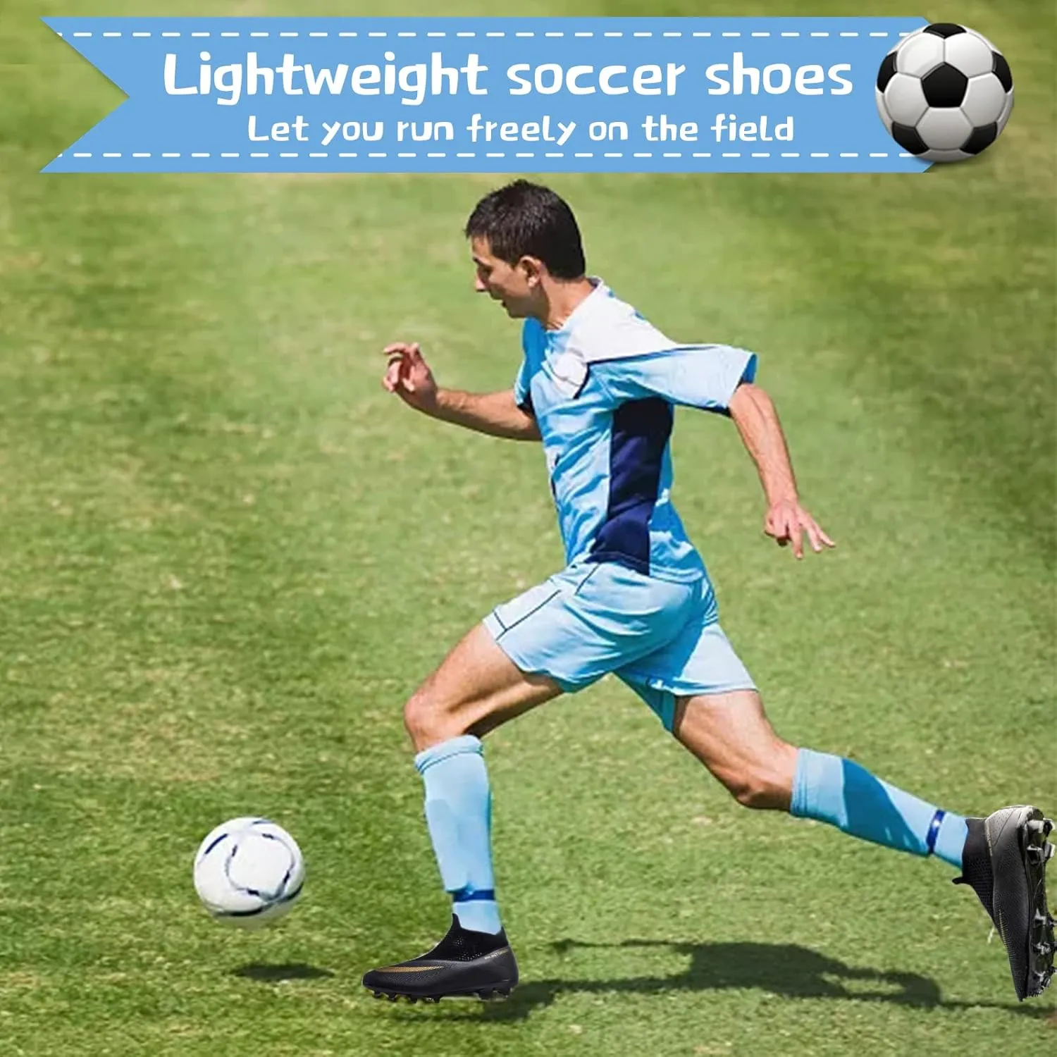 Men's Soccer Shoes High-Top Laceless Firm Ground Football Shoes Outdoor Indoor Boys Athletic Soccer Cleats