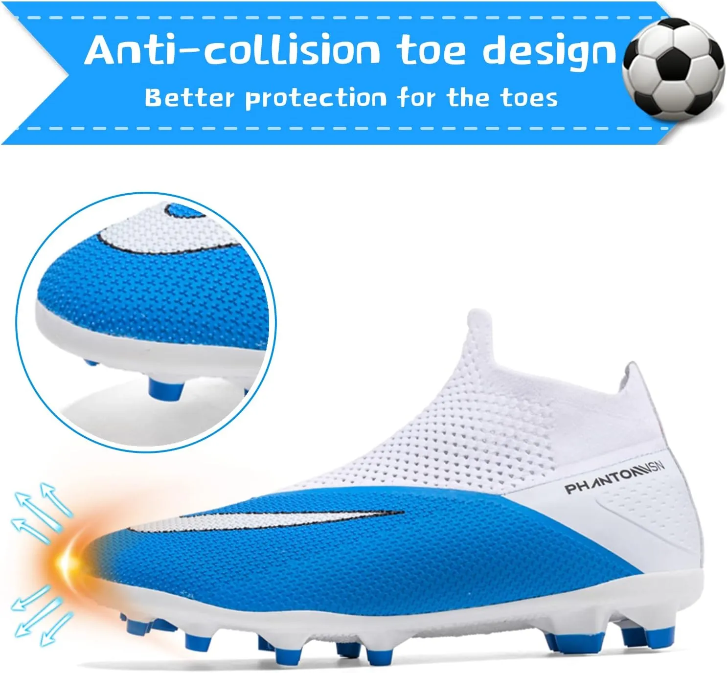 Men's Soccer Shoes High-Top Laceless Firm Ground Football Shoes Outdoor Indoor Boys Athletic Soccer Cleats