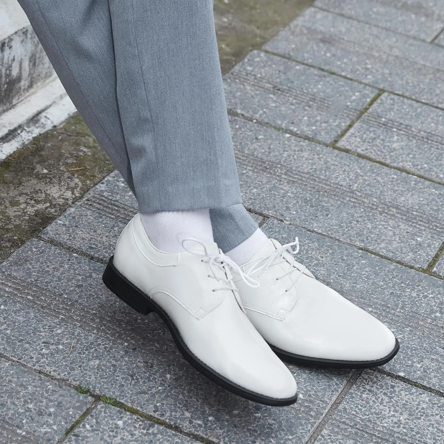 Men's Tuxedo Dress Shoes Patent Leather Oxfords Classic Formal Suit Shoes with Lace-Up