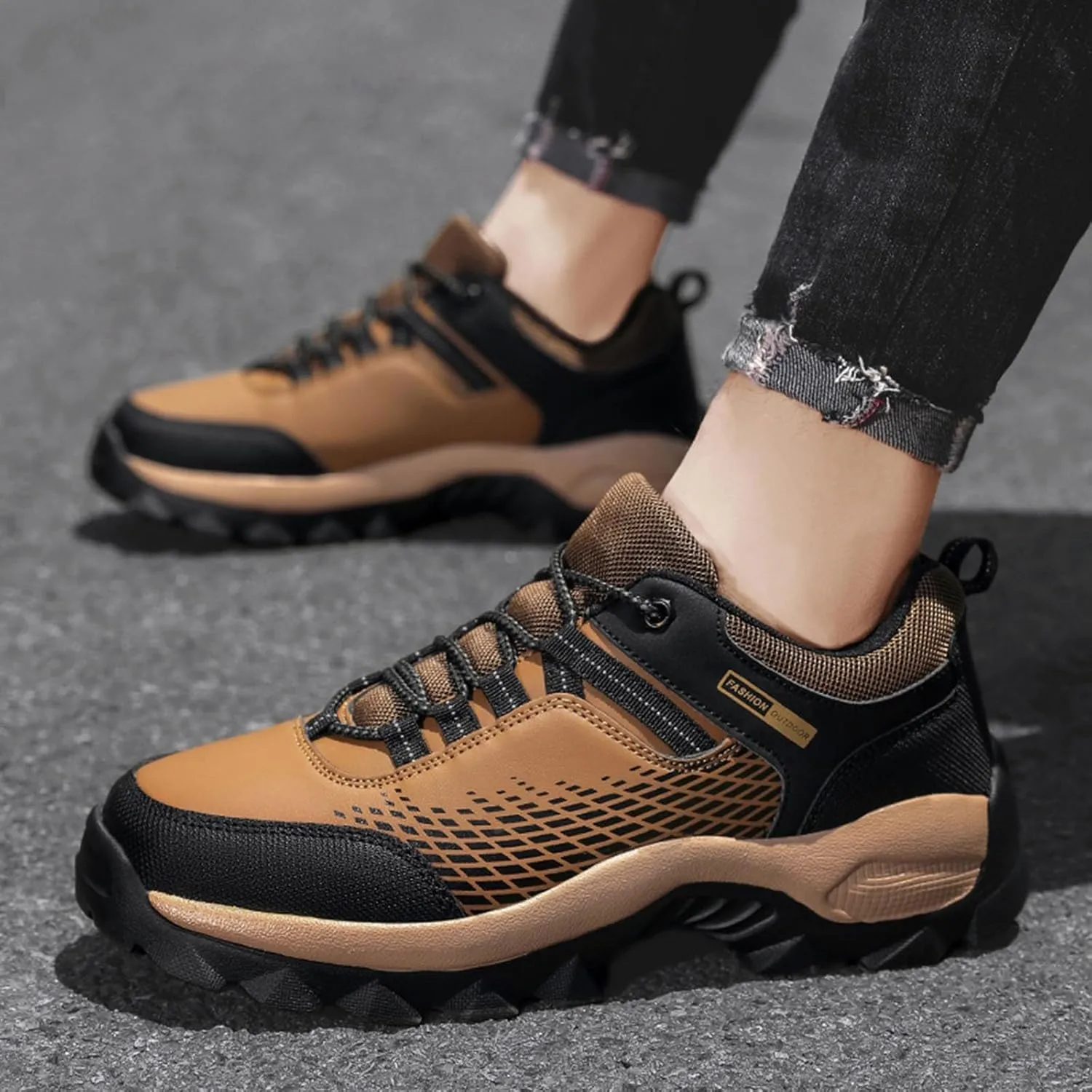 Men's Waterproof Hiking Shoes Leather Low-Top Hiking Shoes for Outdoor Climbing Trekking Camping Walking Mountaineering Boots with Arch Support Men Daily Work Shoe