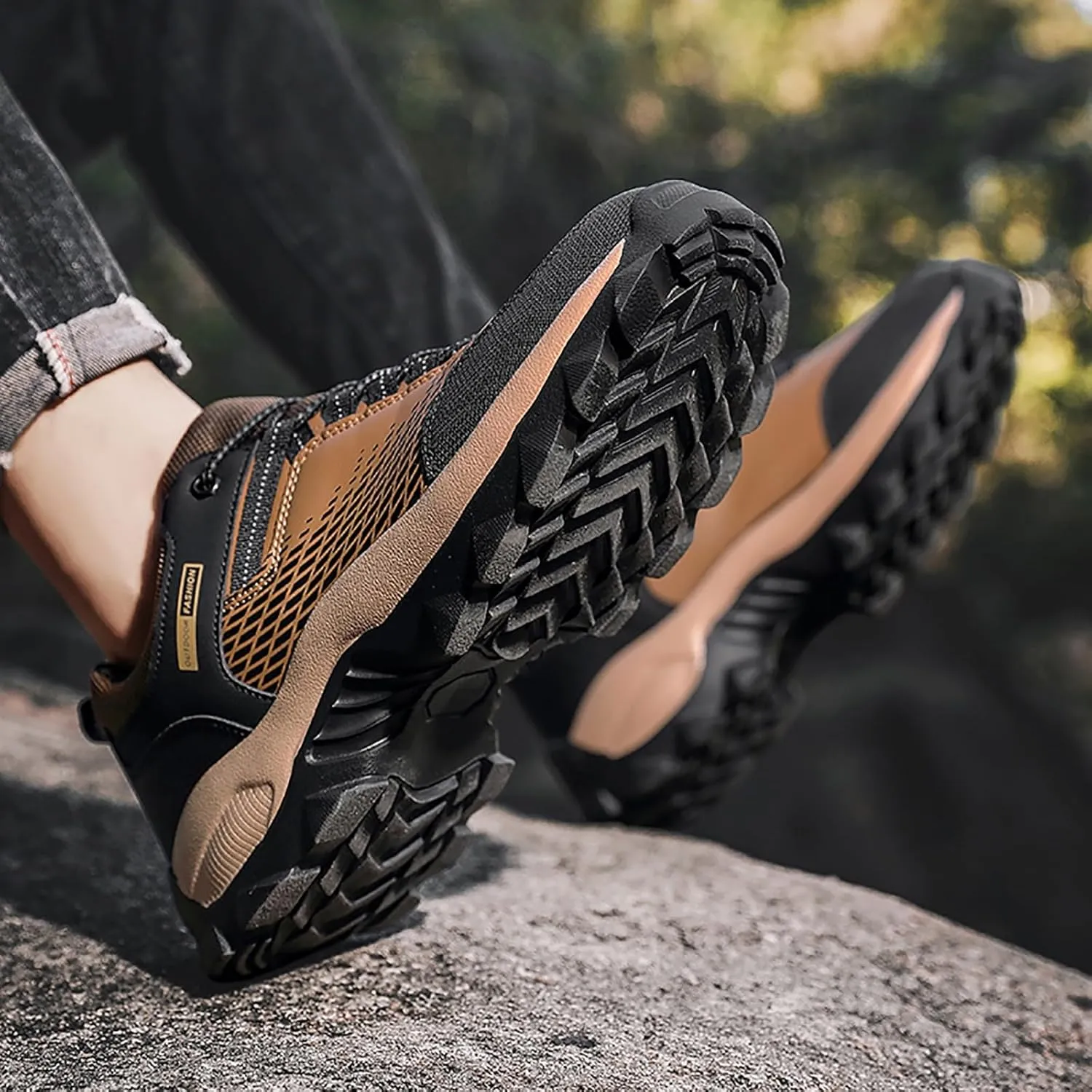 Men's Waterproof Hiking Shoes Leather Low-Top Hiking Shoes for Outdoor Climbing Trekking Camping Walking Mountaineering Boots with Arch Support Men Daily Work Shoe