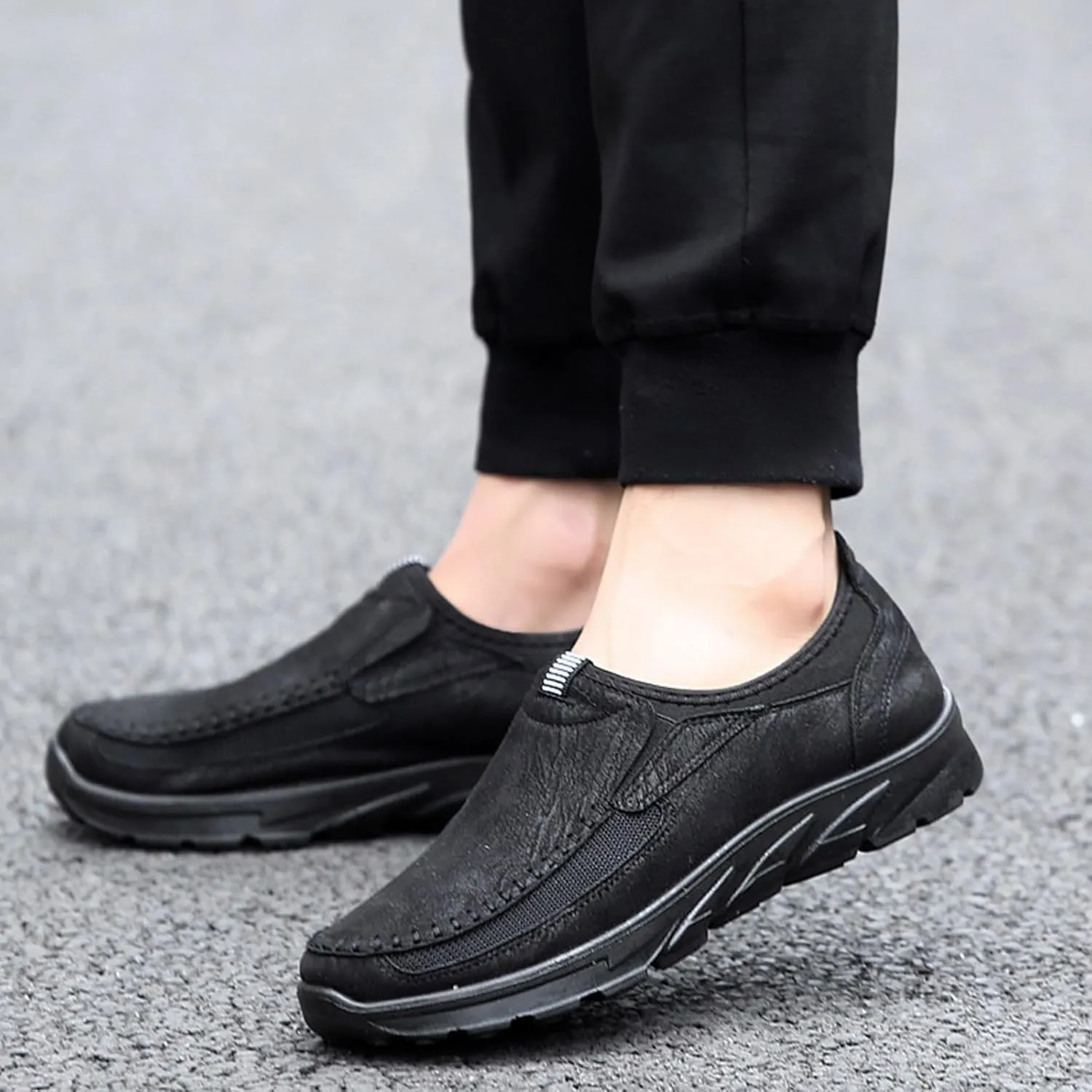 Men's Waterproof Hiking Shoes Slip On Leather Non Slip Outdoor Walking Climbing Casual Loafers Comfortable Work Business Shoes for Men All Day Workout Long Standing