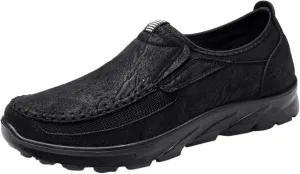 Men's Waterproof Hiking Shoes Slip On Leather Non Slip Outdoor Walking Climbing Casual Loafers Comfortable Work Business Shoes for Men All Day Workout Long Standing