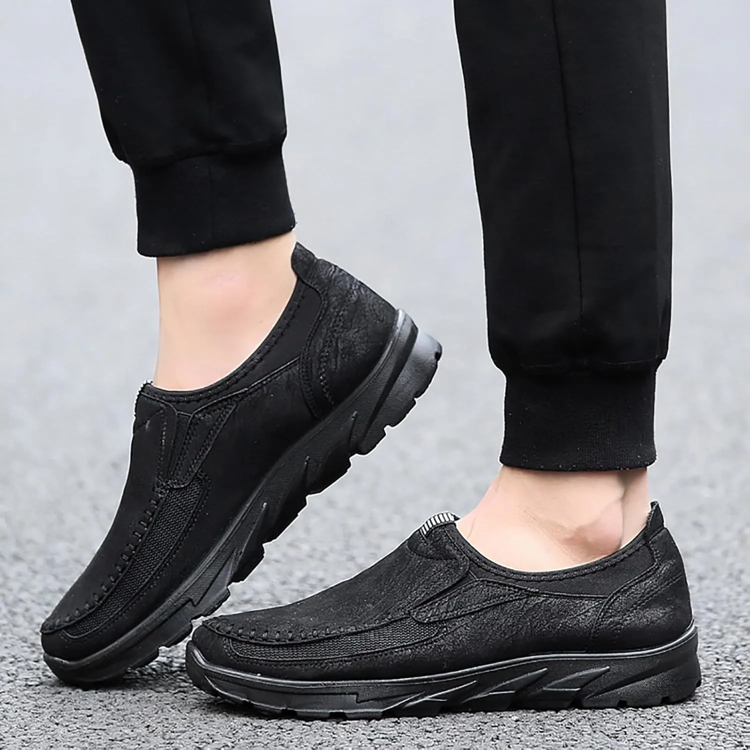 Men's Waterproof Hiking Shoes Slip On Leather Non Slip Outdoor Walking Climbing Casual Loafers Comfortable Work Business Shoes for Men All Day Workout Long Standing