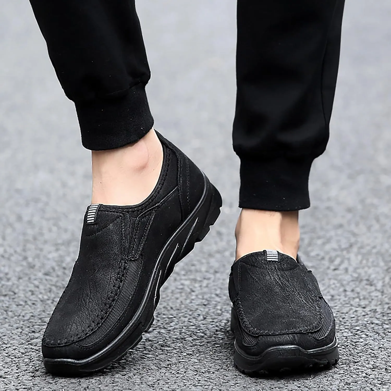 Men's Waterproof Hiking Shoes Slip On Leather Non Slip Outdoor Walking Climbing Casual Loafers Comfortable Work Business Shoes for Men All Day Workout Long Standing