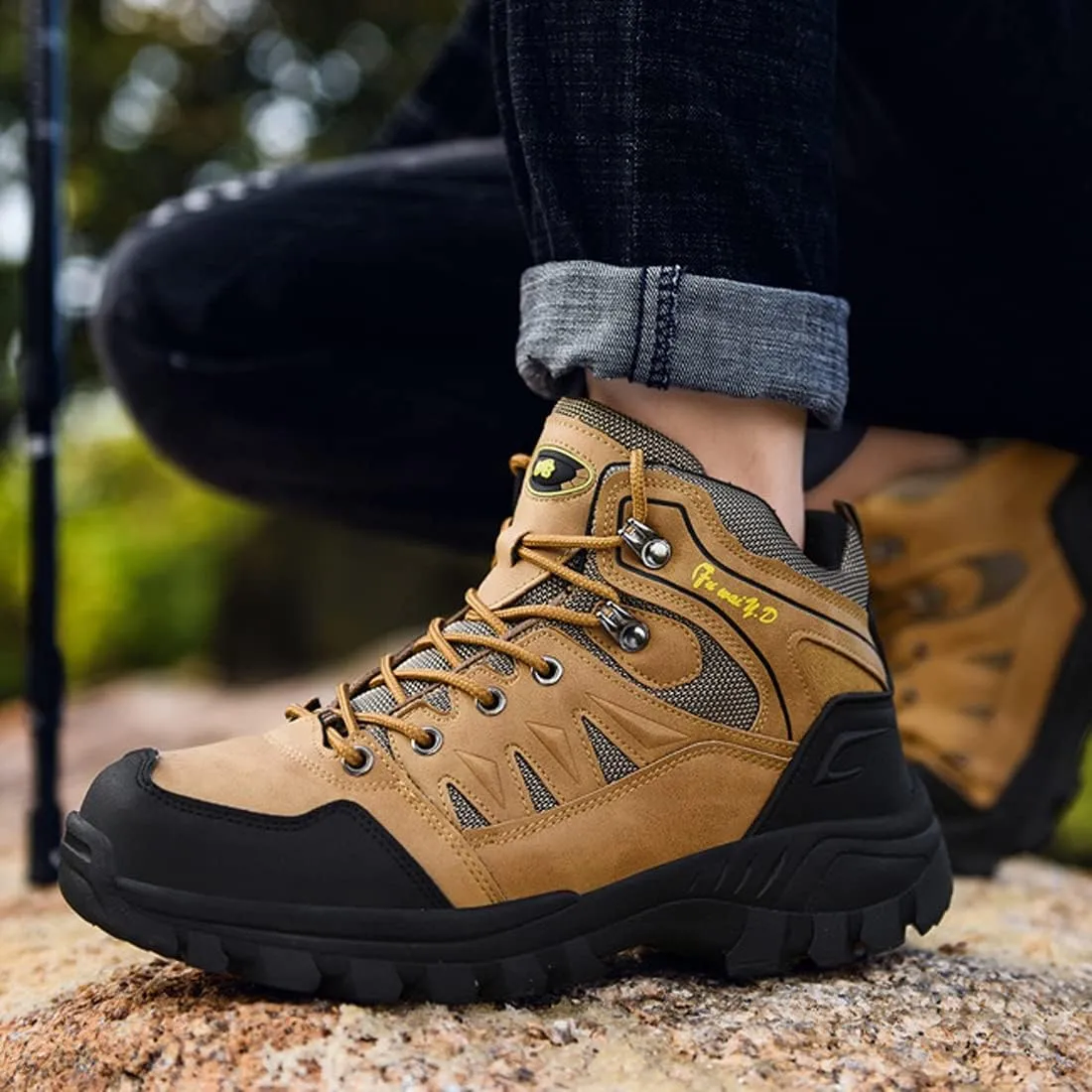Mens Waterproof Walking Shoes Quick Drying Hiking Footwear Outdoor Shoes Rubber Sole Camping Hiking