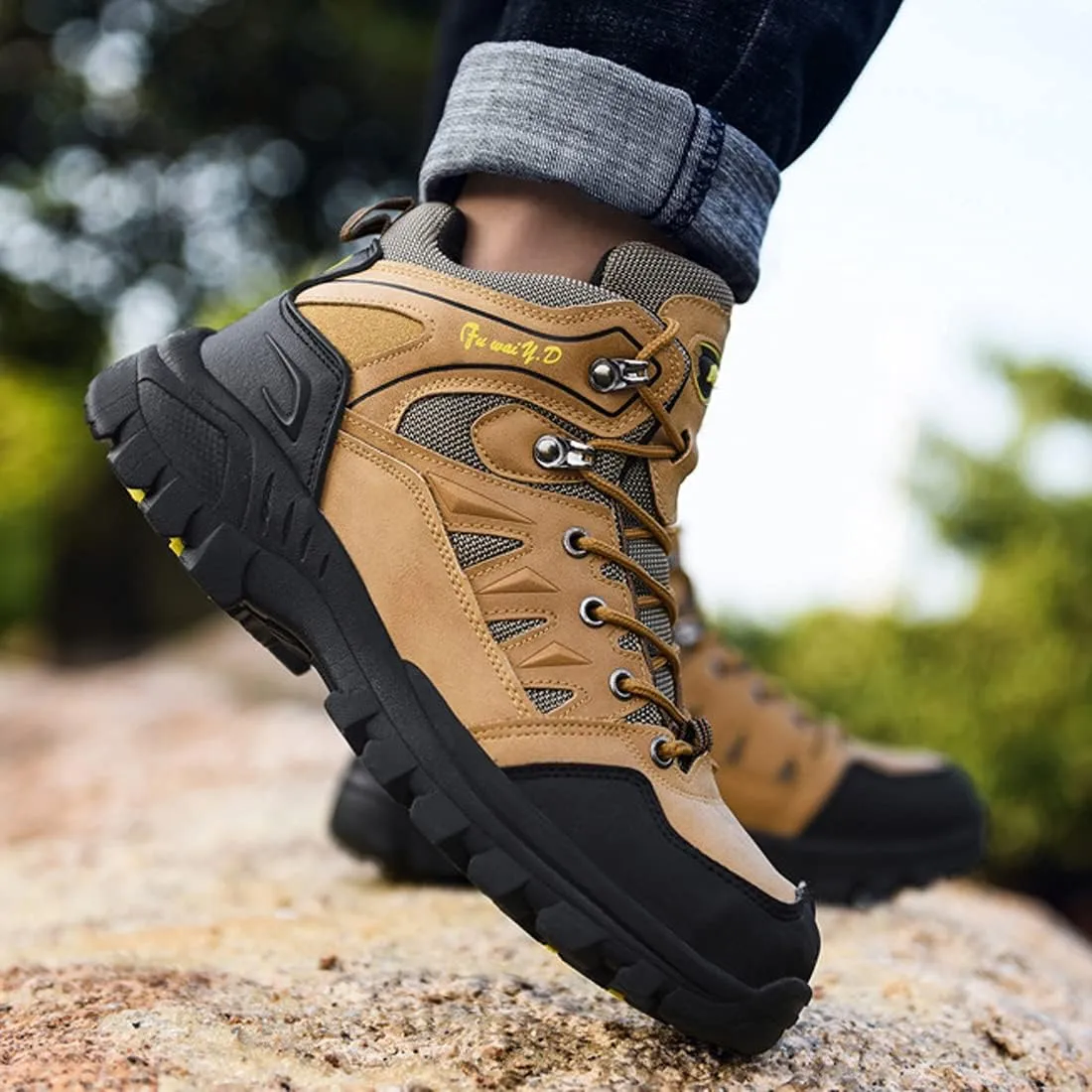 Mens Waterproof Walking Shoes Quick Drying Hiking Footwear Outdoor Shoes Rubber Sole Camping Hiking