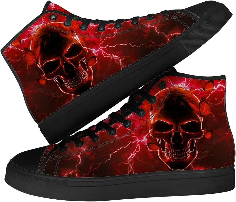 Men's Women's Gothic Skull High Top Sneakers Canvas Shoes Skull Shoes Gifts for Men Women