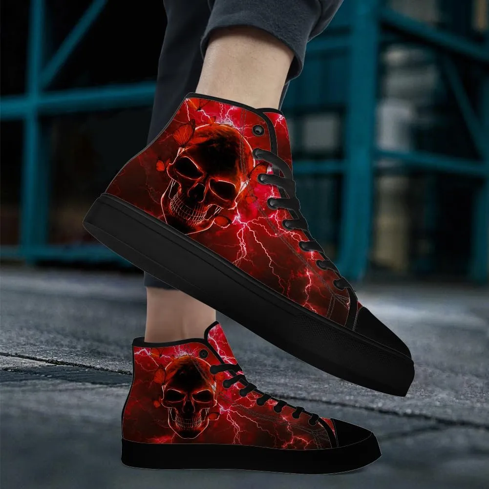 Men's Women's Gothic Skull High Top Sneakers Canvas Shoes Skull Shoes Gifts for Men Women