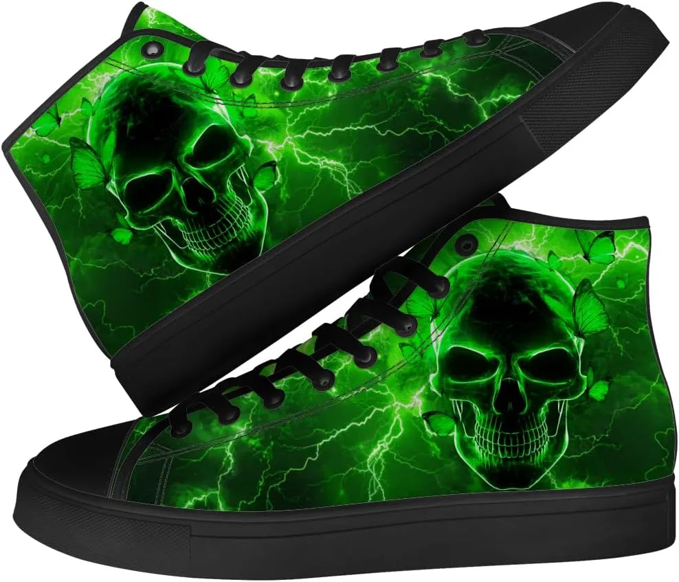 Men's Women's Gothic Skull High Top Sneakers Canvas Shoes Skull Shoes Gifts for Men Women