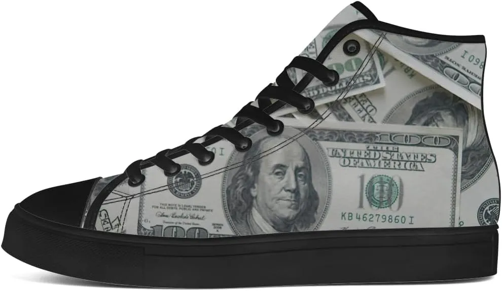 Money Shoes for Men Women Dollar High Top Canvas Sneakers Lace Up Casual Walking Shoes Gifts for Boyfriend Girlfriend