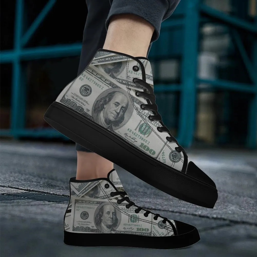 Money Shoes for Men Women Dollar High Top Canvas Sneakers Lace Up Casual Walking Shoes Gifts for Boyfriend Girlfriend