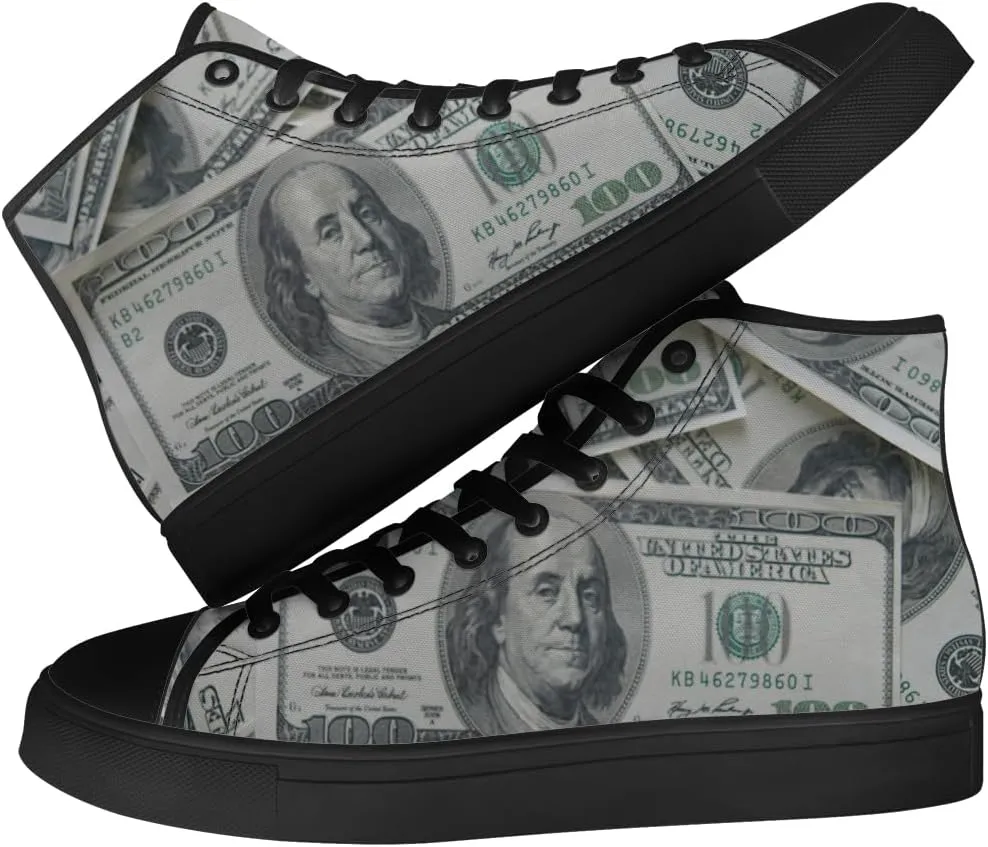 Money Shoes for Men Women Dollar High Top Canvas Sneakers Lace Up Casual Walking Shoes Gifts for Boyfriend Girlfriend