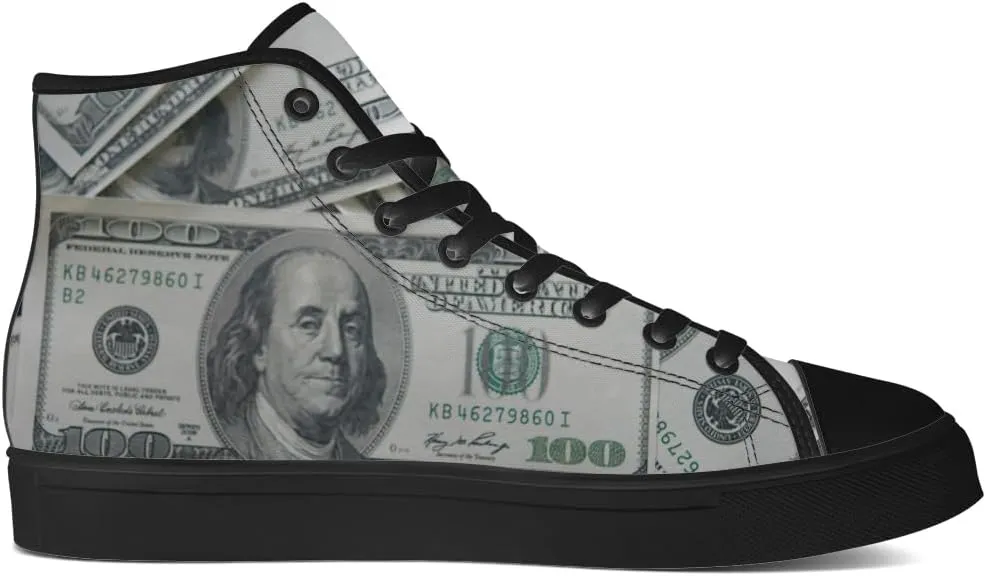 Money Shoes for Men Women Dollar High Top Canvas Sneakers Lace Up Casual Walking Shoes Gifts for Boyfriend Girlfriend