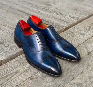 Navy Blue Leather Ebikon Toecap Oxfords - Formal Shoes