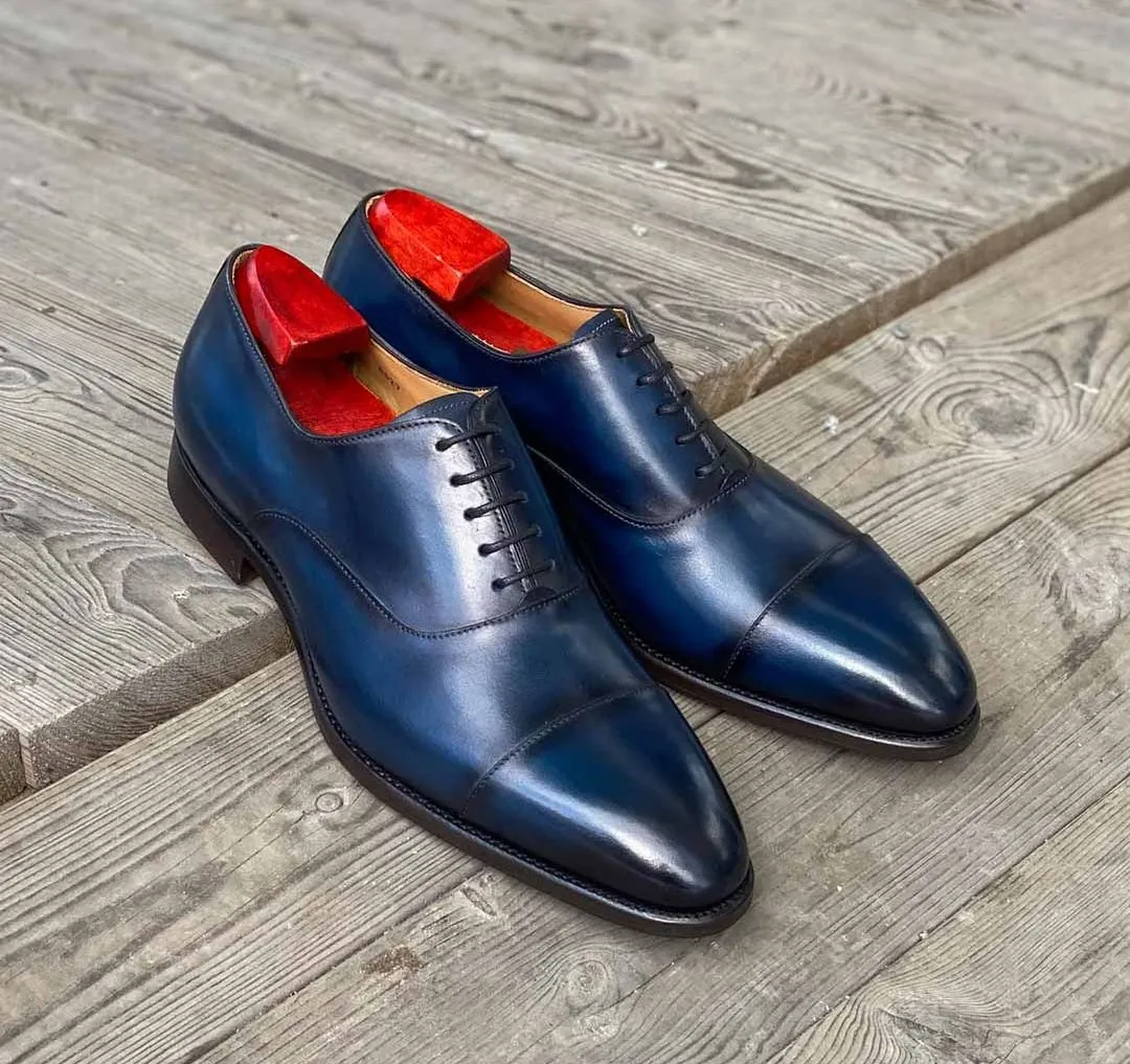 Navy Blue Leather Ebikon Toecap Oxfords - Formal Shoes