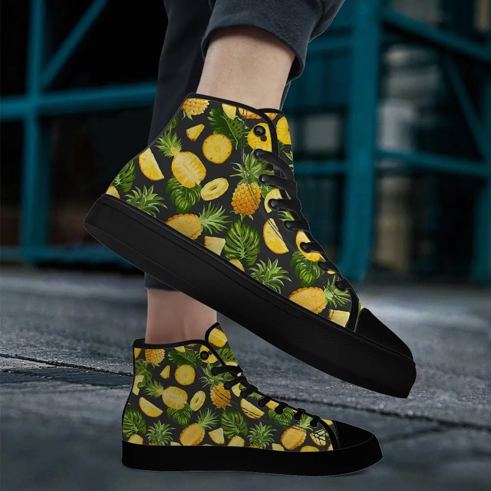 Pineapple Shoes Tropical High Top Canvas Sneakers Lace Up Casual Walking Shoes Gifts for Men Women