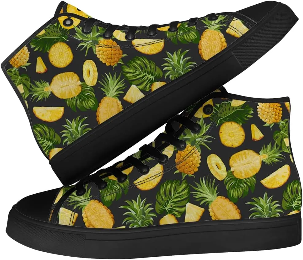 Pineapple Shoes Tropical High Top Canvas Sneakers Lace Up Casual Walking Shoes Gifts for Men Women