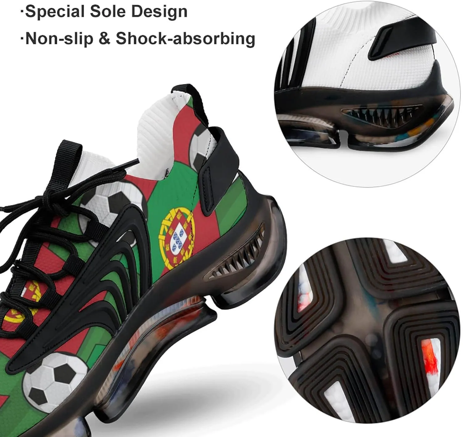 Portugal Football Soccer Pattern Sport Shoes for Men Women Non Slip Lightweight Breathable Walking Running Shoes