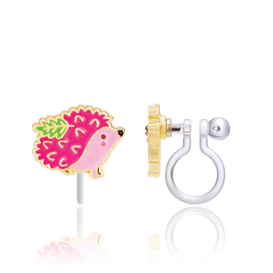 Prickly Pink Hedgehog | Clip On Earrings
