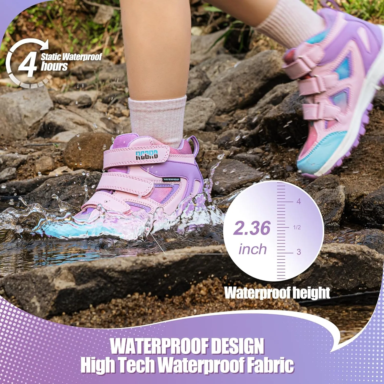 R CORD Kids Hiking Boots Girls Hiking Boots Waterproof Non-Slip for Outdoor Lace-Up Closure Durable TPR Traction Outsole Kids Hiking Shoes