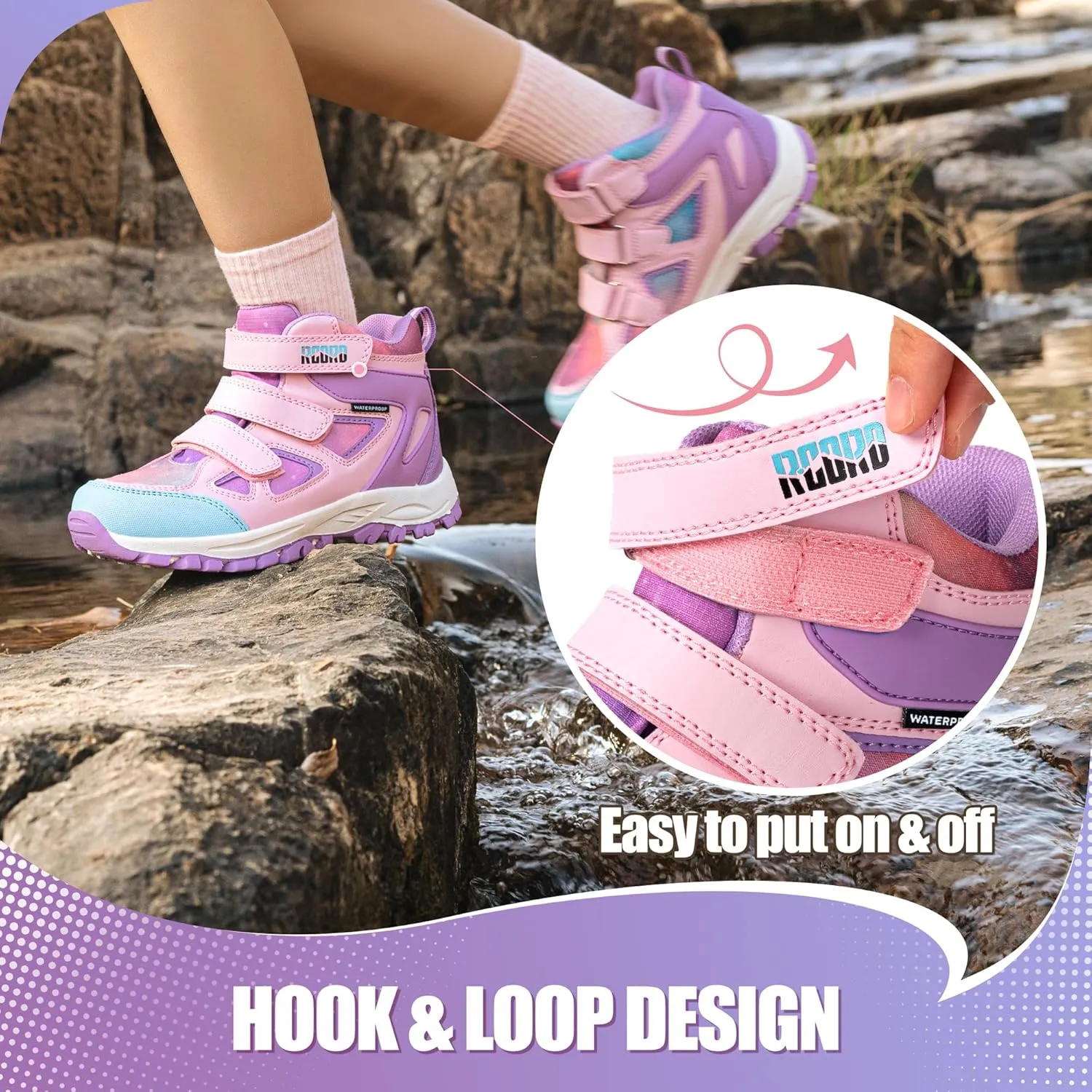 R CORD Kids Hiking Boots Girls Hiking Boots Waterproof Non-Slip for Outdoor Lace-Up Closure Durable TPR Traction Outsole Kids Hiking Shoes