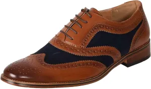 Roamers Boys 5 Eye Brogue Oxford Shoes (13 US Junior) (Tan/Navy)
