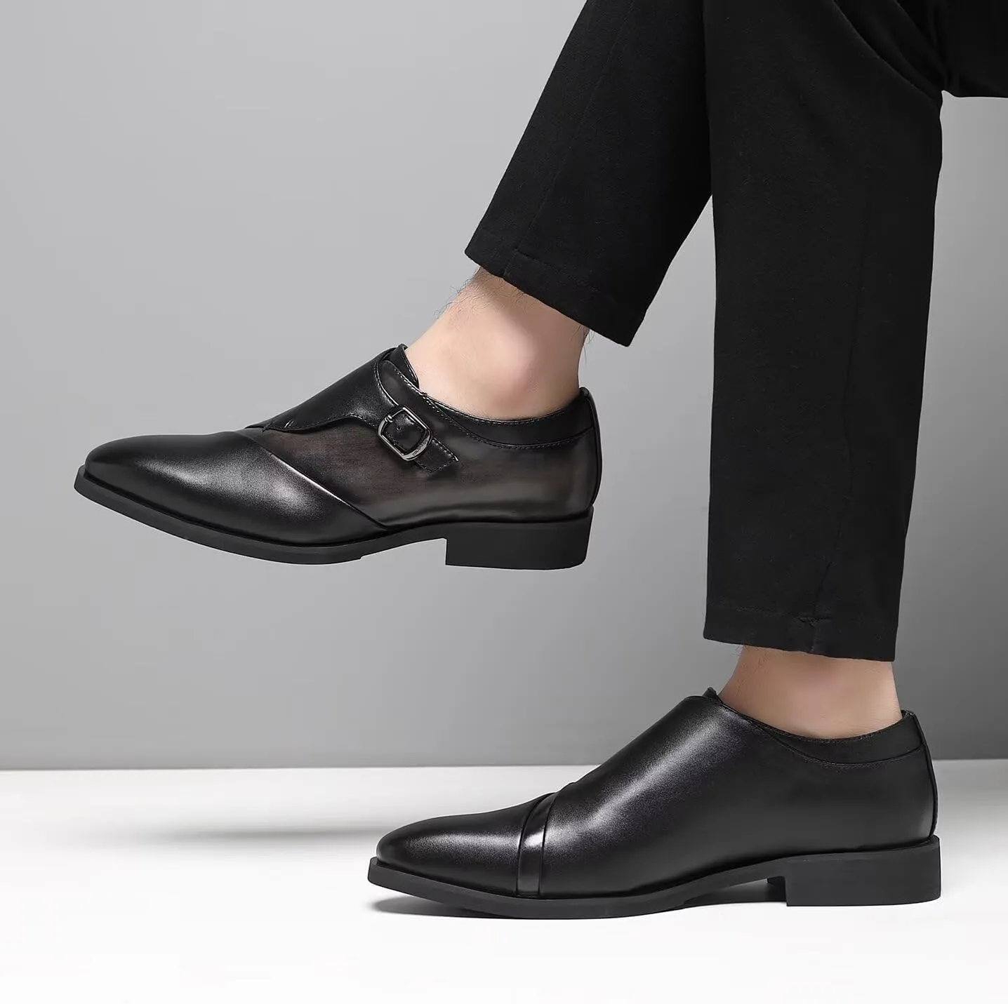 SANNAX Monk Strap Men??s Dress Loafer Shoes Plain Toe Classic Oxfords Shoes for Formal Business Wedding