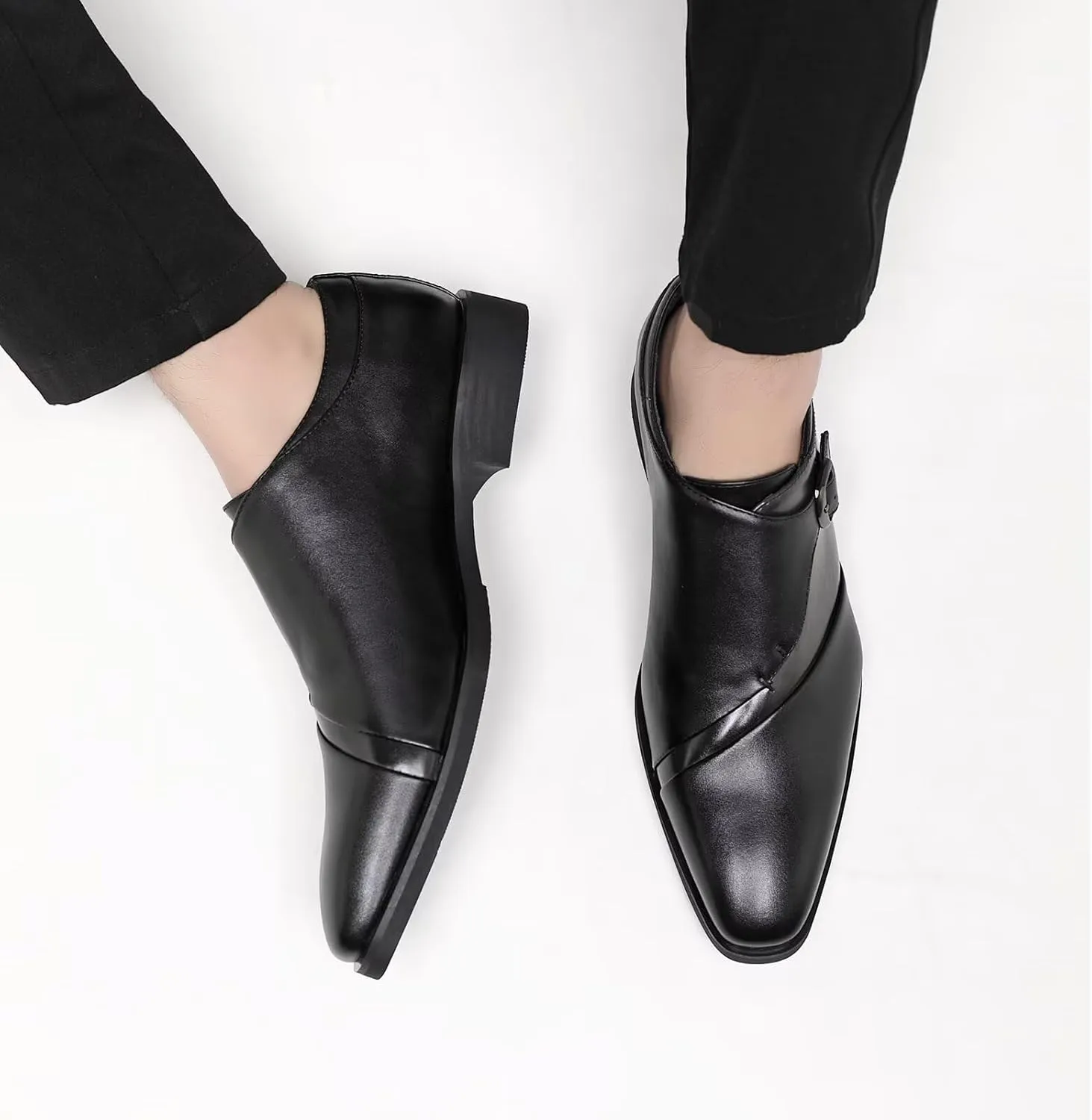 SANNAX Monk Strap Men??s Dress Loafer Shoes Plain Toe Classic Oxfords Shoes for Formal Business Wedding