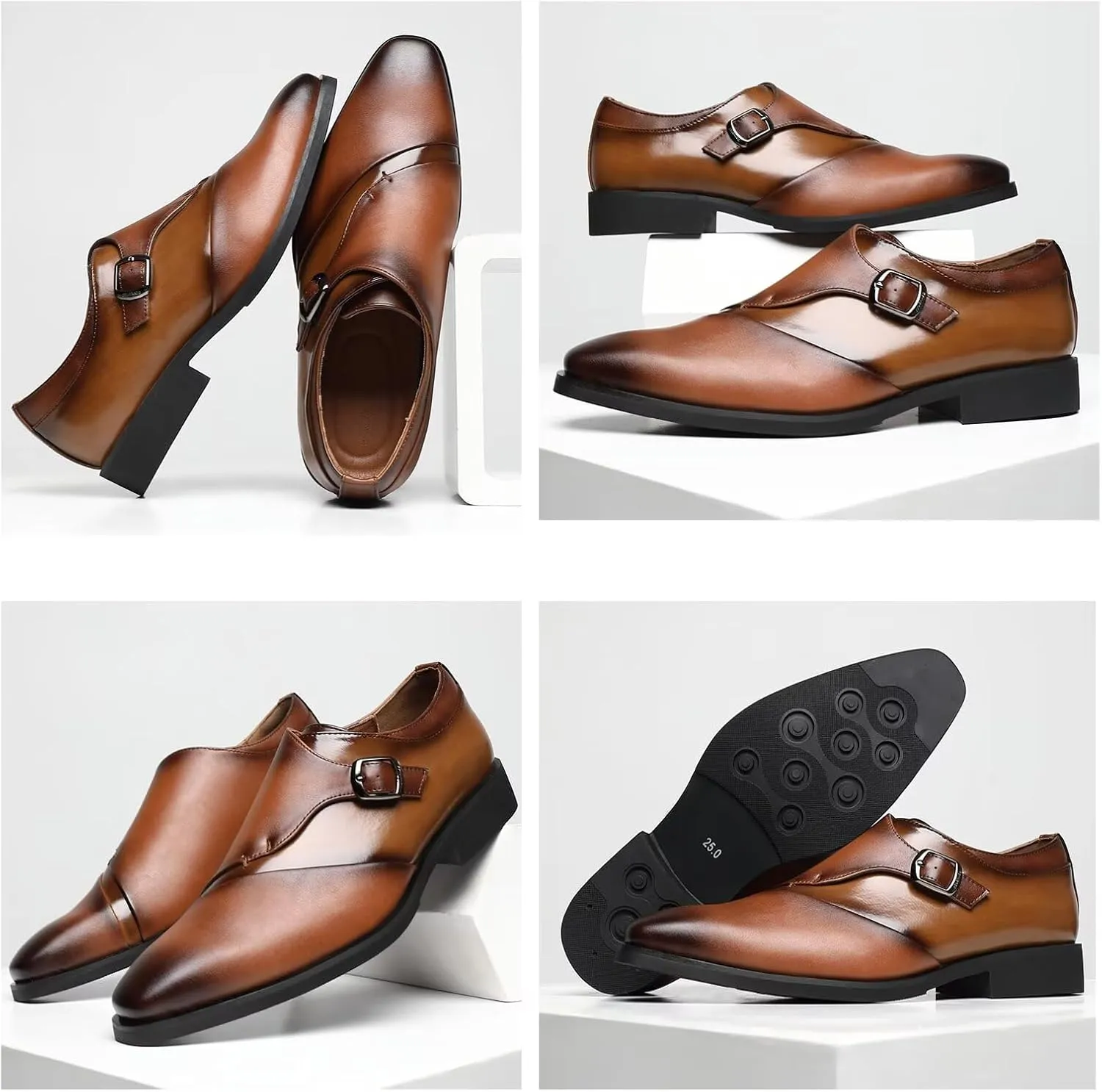 SANNAX Monk Strap Men??s Dress Loafer Shoes Plain Toe Classic Oxfords Shoes for Formal Business Wedding