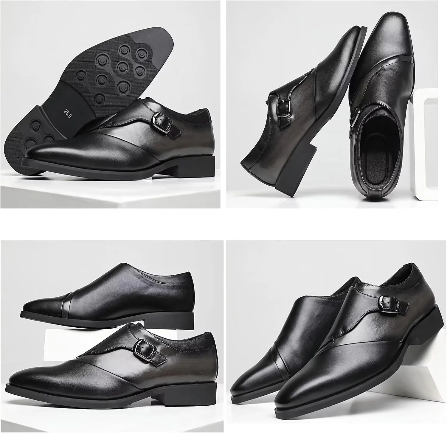 SANNAX Monk Strap Men??s Dress Loafer Shoes Plain Toe Classic Oxfords Shoes for Formal Business Wedding