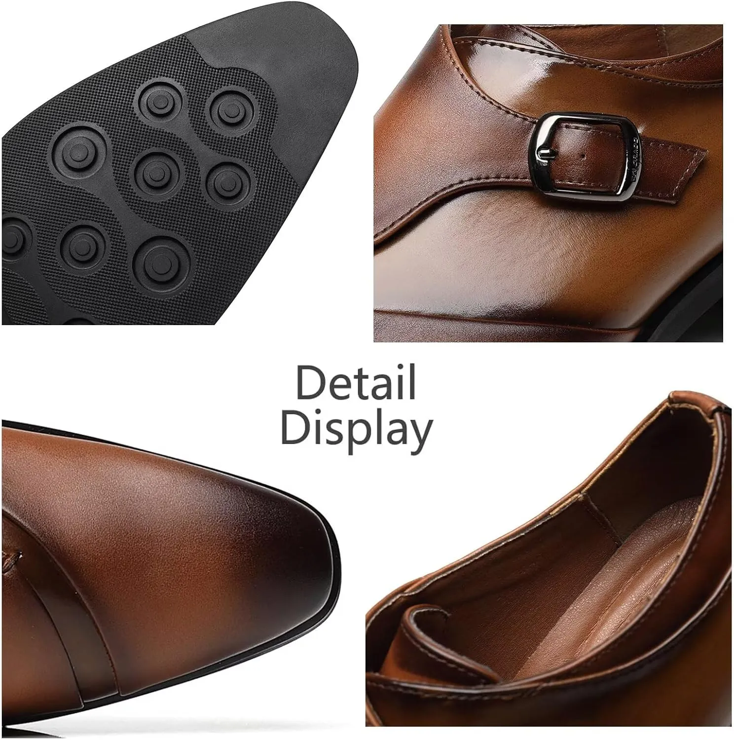 SANNAX Monk Strap Men??s Dress Loafer Shoes Plain Toe Classic Oxfords Shoes for Formal Business Wedding