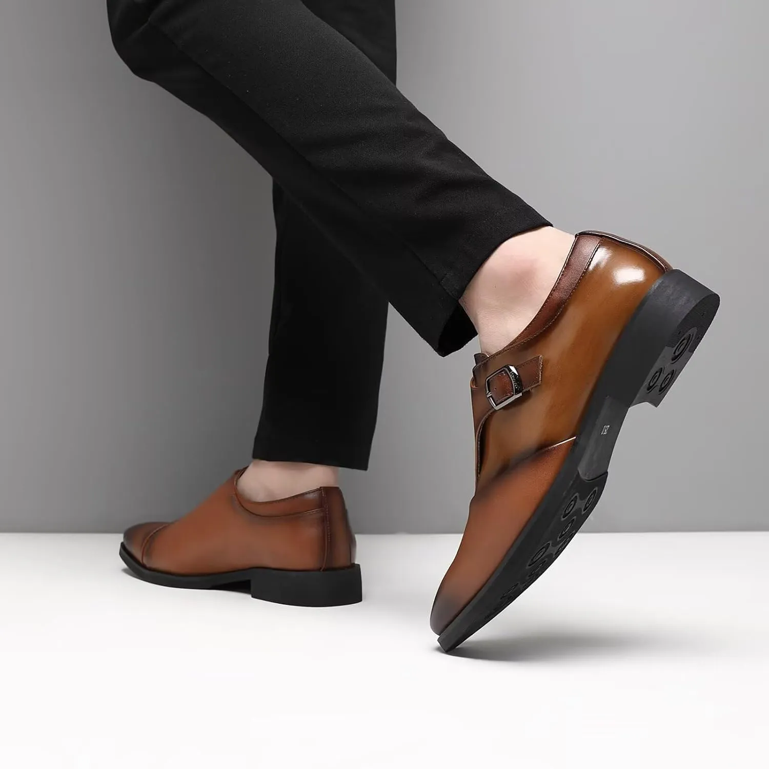 SANNAX Monk Strap Men??s Dress Loafer Shoes Plain Toe Classic Oxfords Shoes for Formal Business Wedding