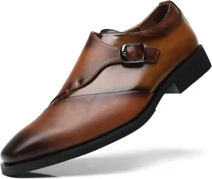 SANNAX Monk Strap Men??s Dress Loafer Shoes Plain Toe Classic Oxfords Shoes for Formal Business Wedding