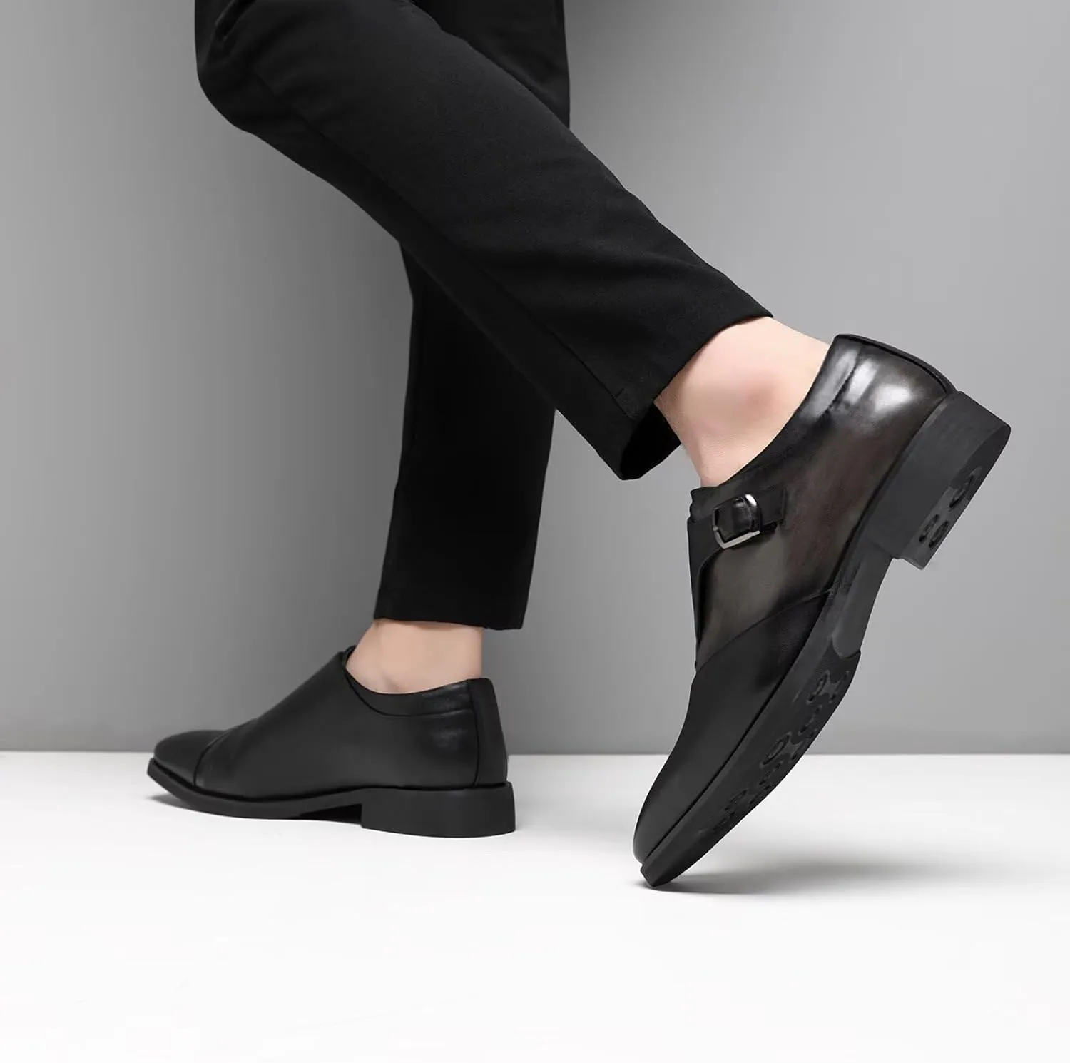 SANNAX Monk Strap Men??s Dress Loafer Shoes Plain Toe Classic Oxfords Shoes for Formal Business Wedding