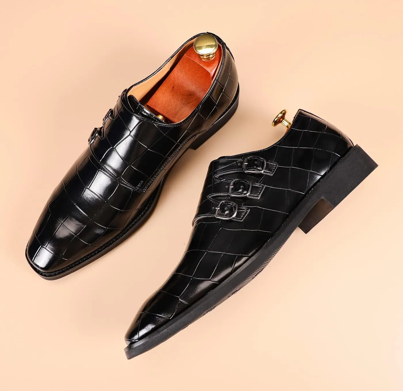 Santimon Men's Dress Loafer Shoes Monk Strap Slip On Formal Business Buckle Oxfords