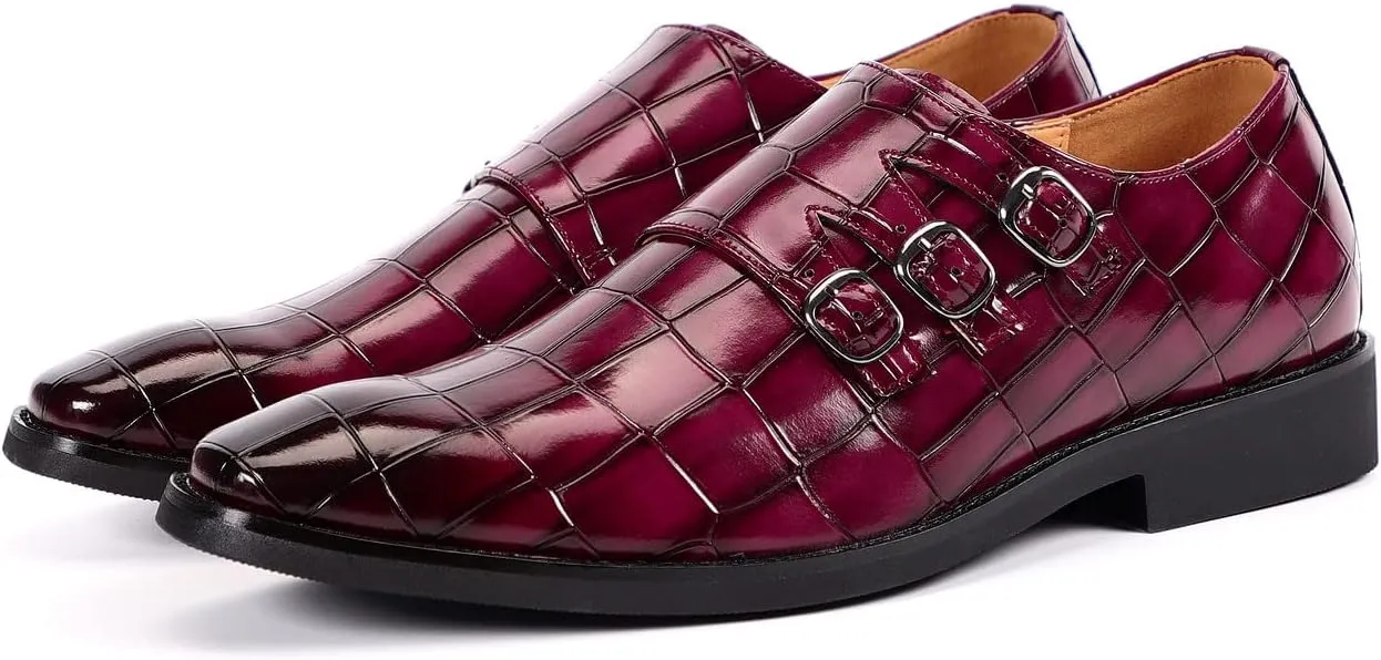 Santimon Men's Dress Loafer Shoes Monk Strap Slip On Formal Business Buckle Oxfords