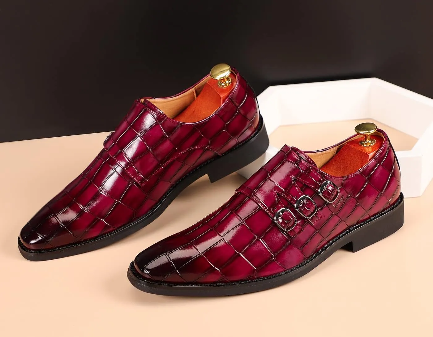 Santimon Men's Dress Loafer Shoes Monk Strap Slip On Formal Business Buckle Oxfords