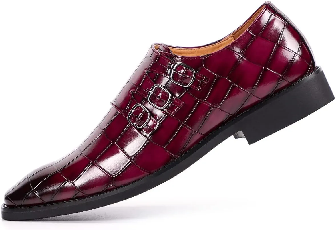 Santimon Men's Dress Loafer Shoes Monk Strap Slip On Formal Business Buckle Oxfords