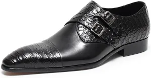 Santimon Men??s Leather Dress Shoes ?C Monk Strap Loafres with Double Buckle, Cushioned Insole & Slip-Resistant Sole for Business Casual, Wedding & Formal Wear
