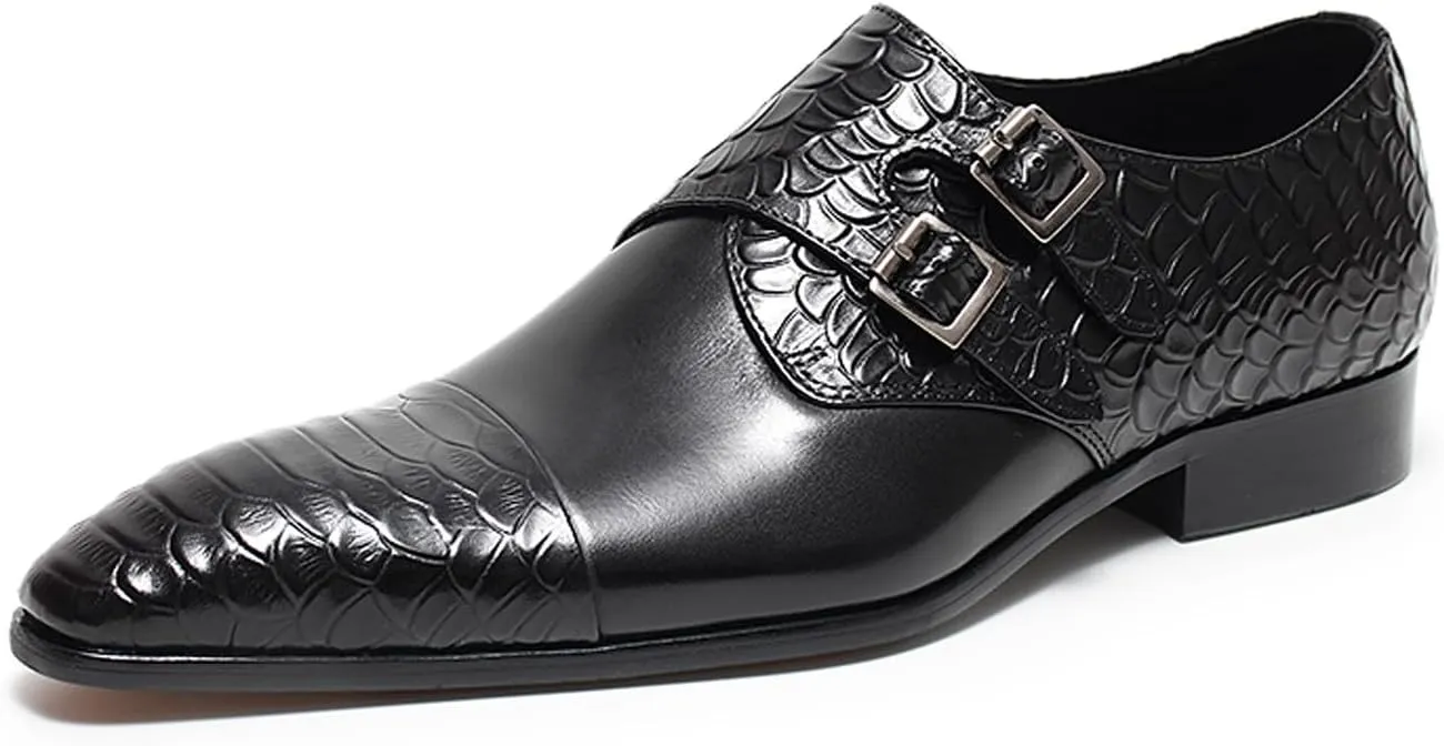Santimon Men??s Leather Dress Shoes ?C Monk Strap Loafres with Double Buckle, Cushioned Insole & Slip-Resistant Sole for Business Casual, Wedding & Formal Wear