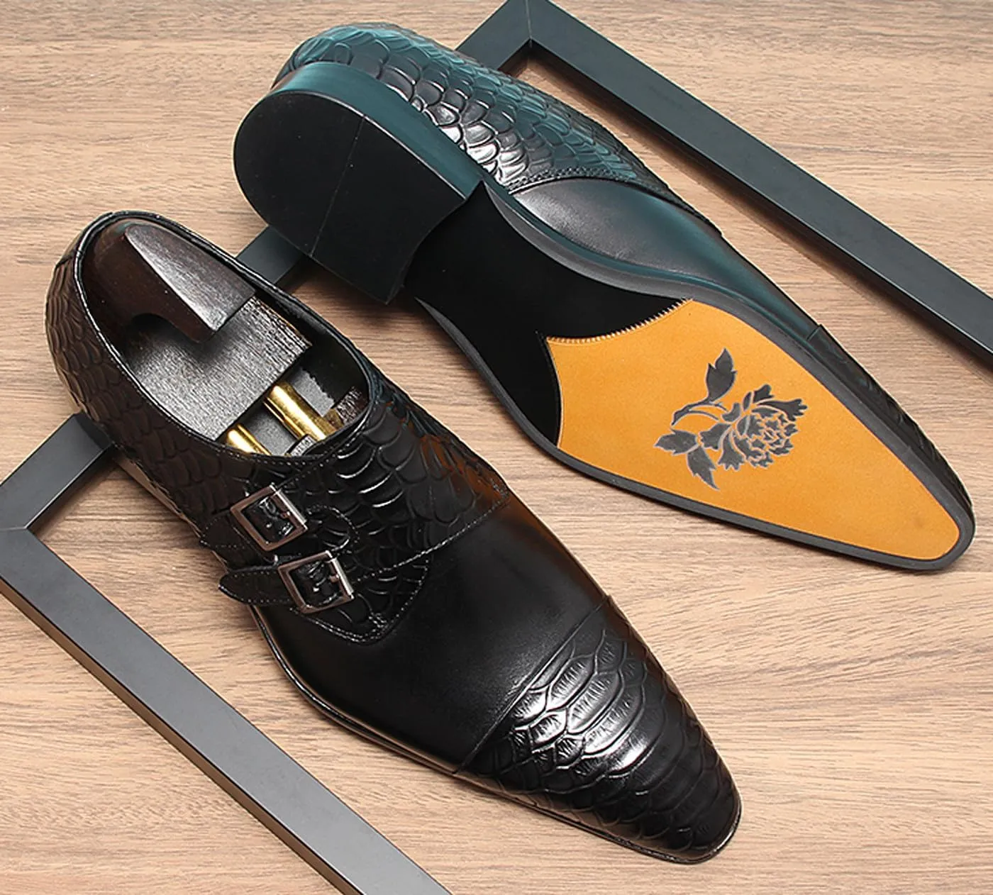 Santimon Men??s Leather Dress Shoes ?C Monk Strap Loafres with Double Buckle, Cushioned Insole & Slip-Resistant Sole for Business Casual, Wedding & Formal Wear