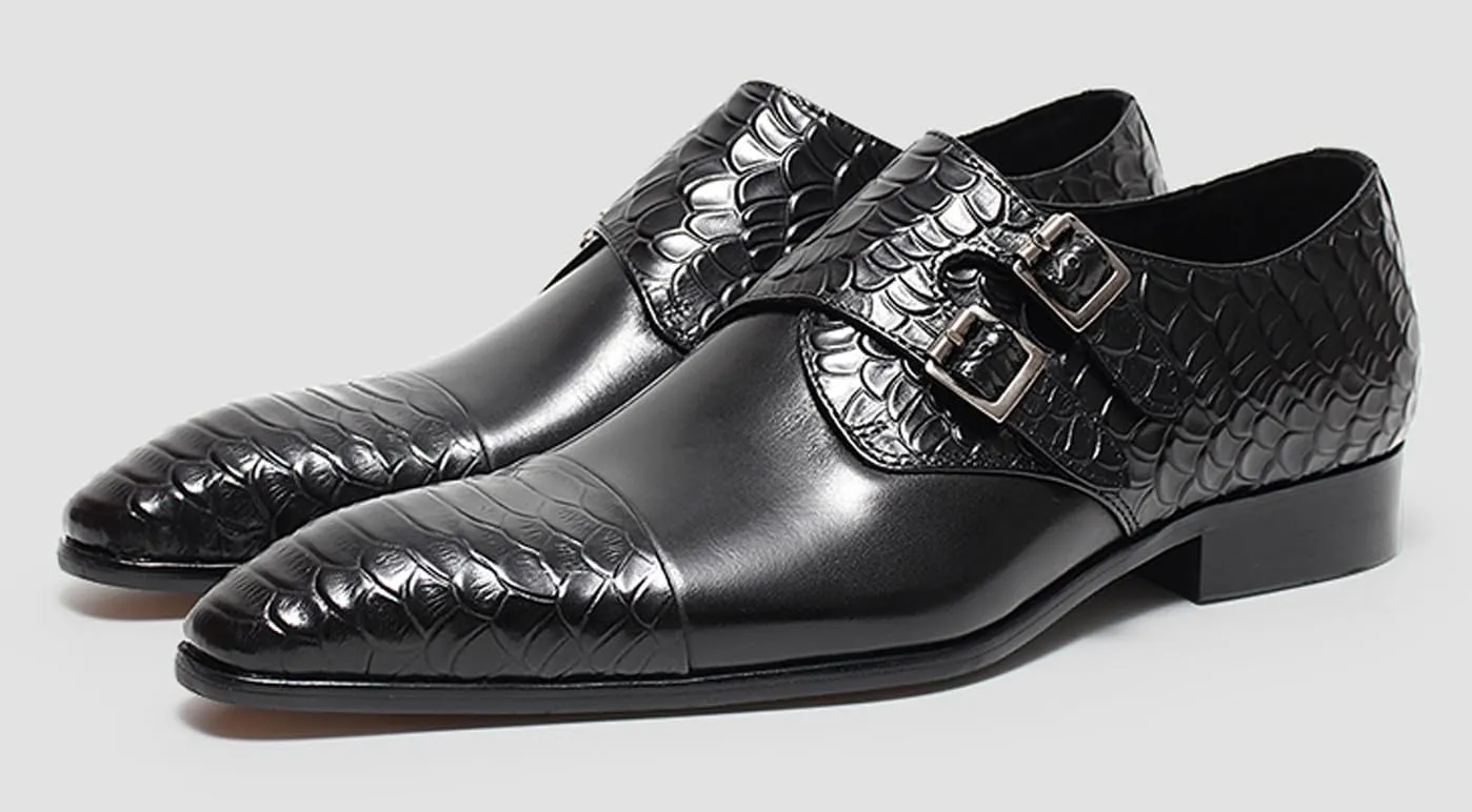 Santimon Men??s Leather Dress Shoes ?C Monk Strap Loafres with Double Buckle, Cushioned Insole & Slip-Resistant Sole for Business Casual, Wedding & Formal Wear
