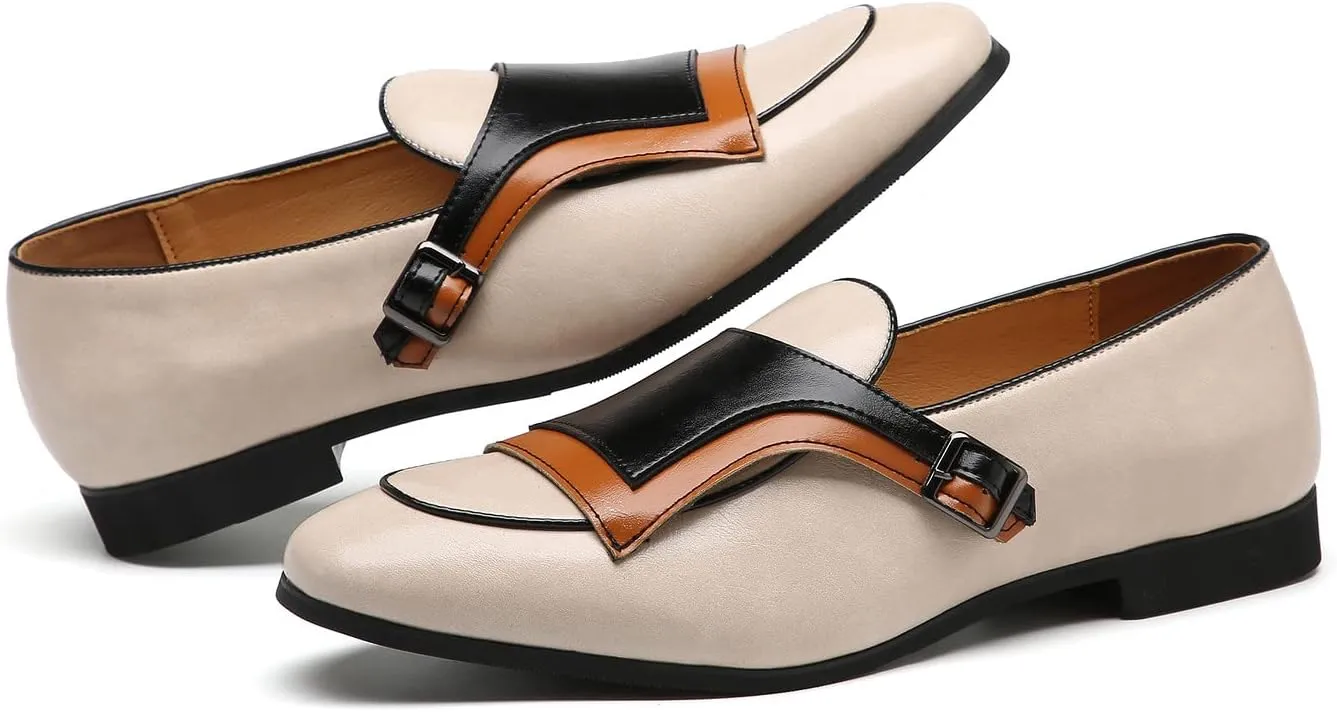 Santimon Mens Monk-Strap Loafers Casual Formal Business Shoes Moccasins Smoking Slipper