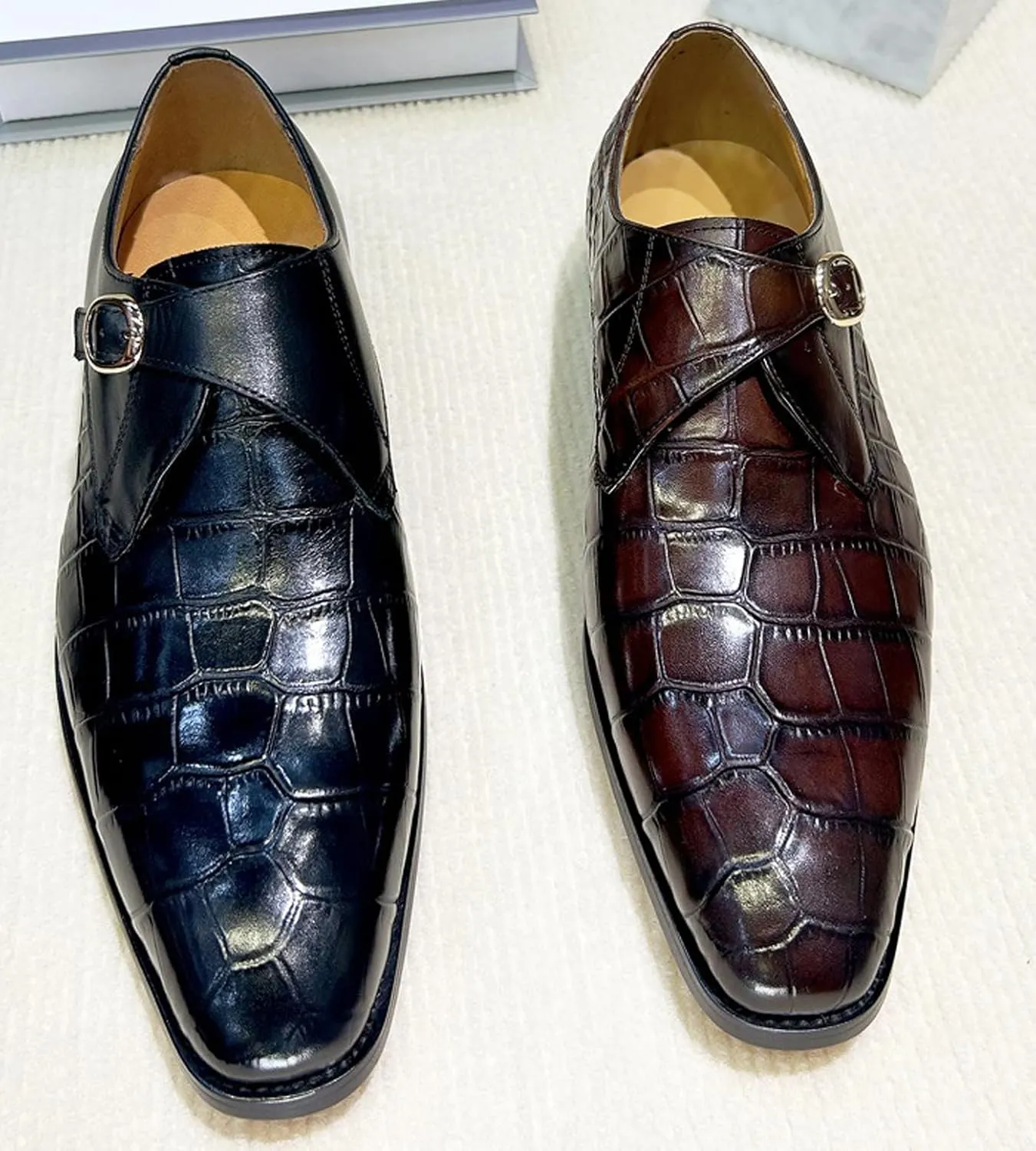 Santimon Men's Monk-Strap Loafers Dress Shoes - Casual Mocasines Loafers for Business, Weddings & Special Occasions