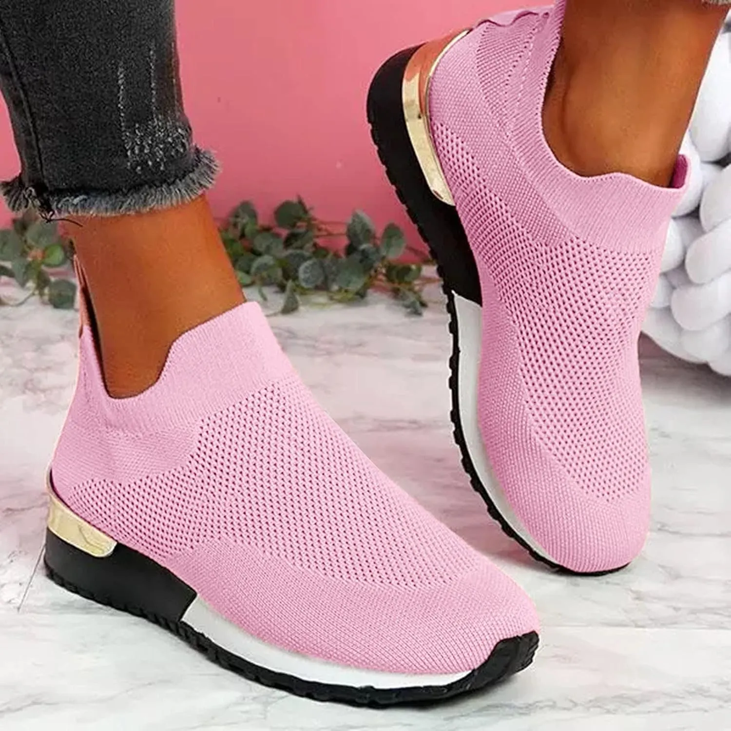SBGMoSJ Platform Sneakers for Women Fashion 2 Inch High Slip On Shoes Women Dressy Comfort Running Shoes Women Wide Width Womens Black Sneakers Zapatos C??Modos para Mujeres Embarazadas