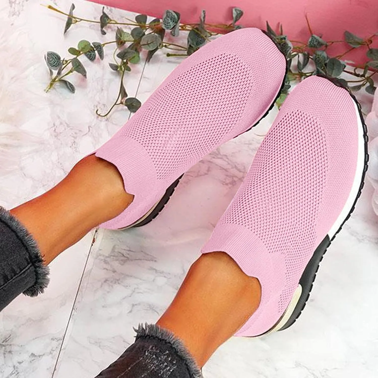 SBGMoSJ Platform Sneakers for Women Fashion 2 Inch High Slip On Shoes Women Dressy Comfort Running Shoes Women Wide Width Womens Black Sneakers Zapatos C??Modos para Mujeres Embarazadas