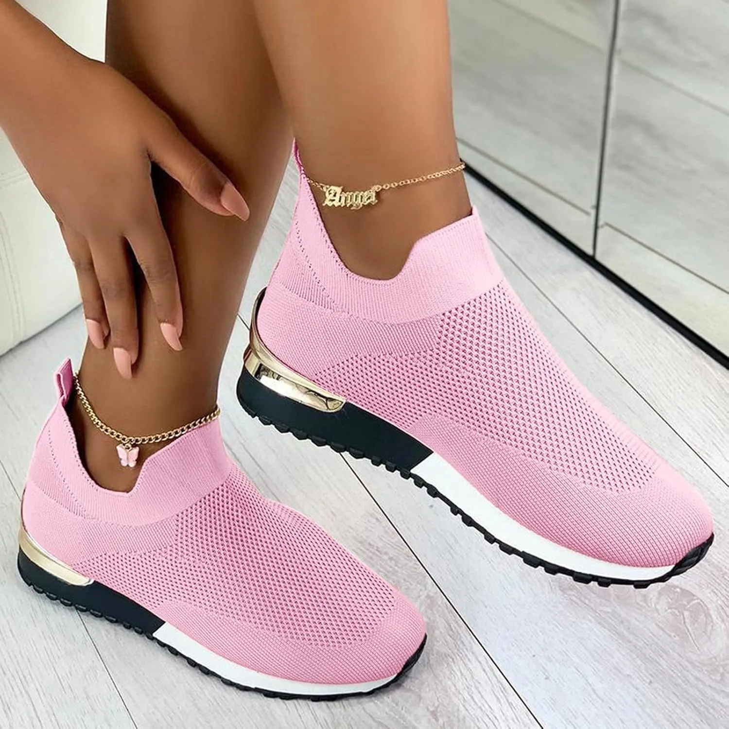 SBGMoSJ Platform Sneakers for Women Fashion 2 Inch High Slip On Shoes Women Dressy Comfort Running Shoes Women Wide Width Womens Black Sneakers Zapatos C??Modos para Mujeres Embarazadas