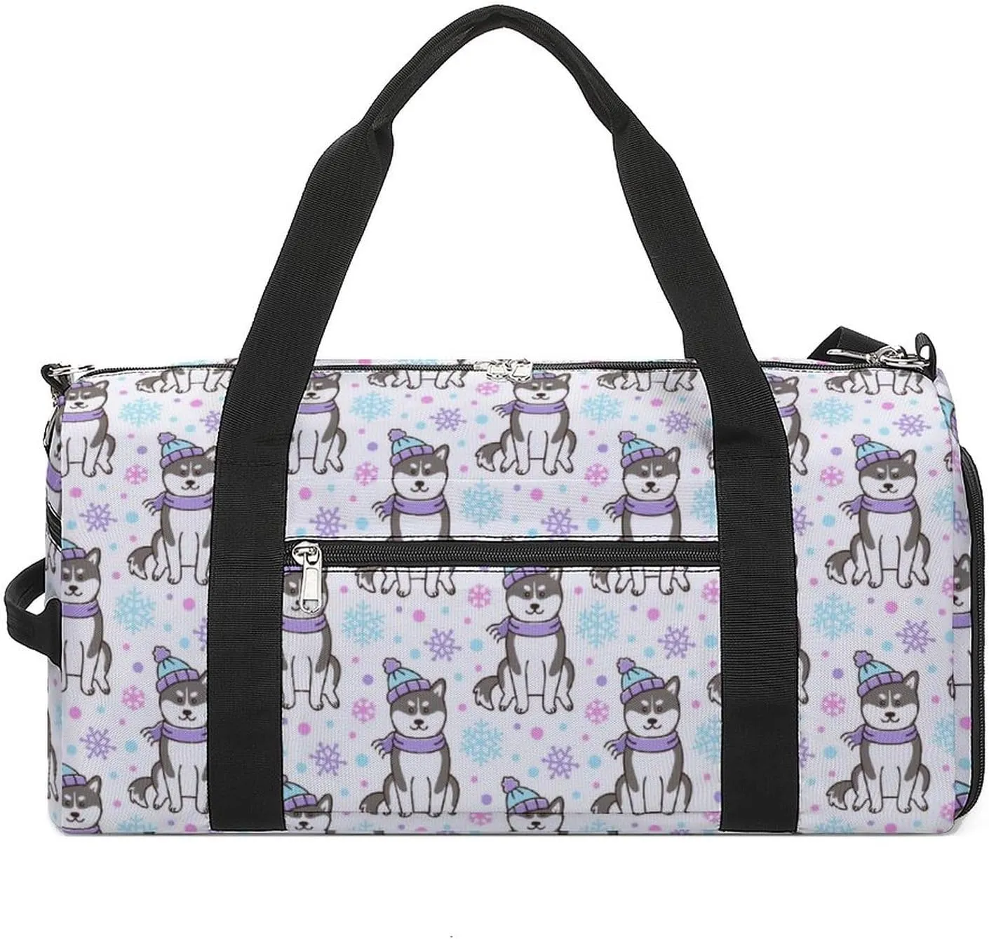 Siberian-husky-dog Pattern Sports Tote Gym Bag for Women Men, Overnight Bag with Shoe Compartment Water Resistant