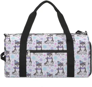Siberian-husky-dog Pattern Sports Tote Gym Bag for Women Men, Overnight Bag with Shoe Compartment Water Resistant